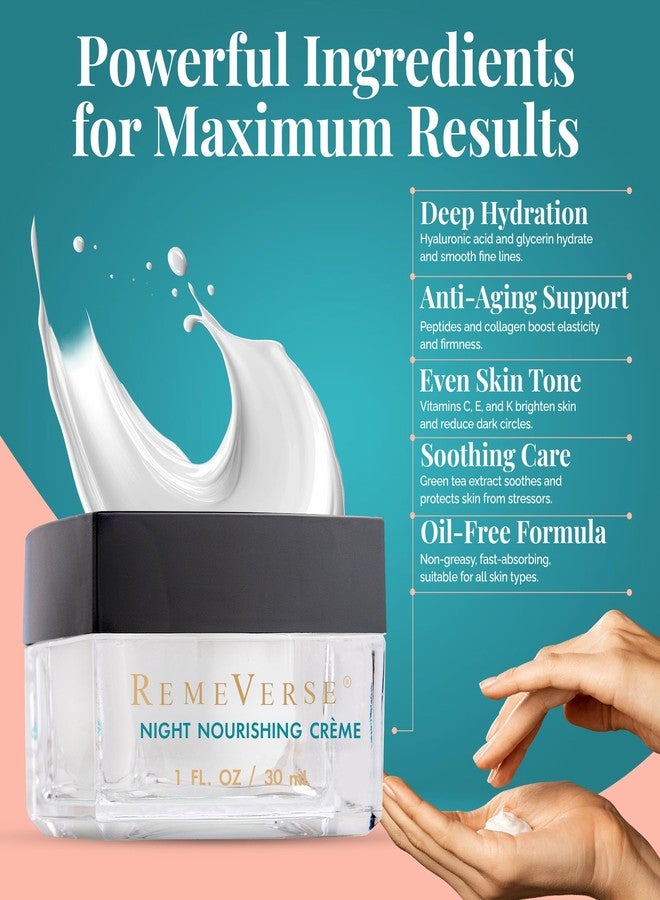 RemeVerse Night Nourishing Crème - Skin-Renewing Face Moisturizer for Women & Men, Hydrating Formula with Hyaluronic Acid, Peptides, Collagen & Glycerin for All Skin Types - Nourishing Facial Cream - Image 2